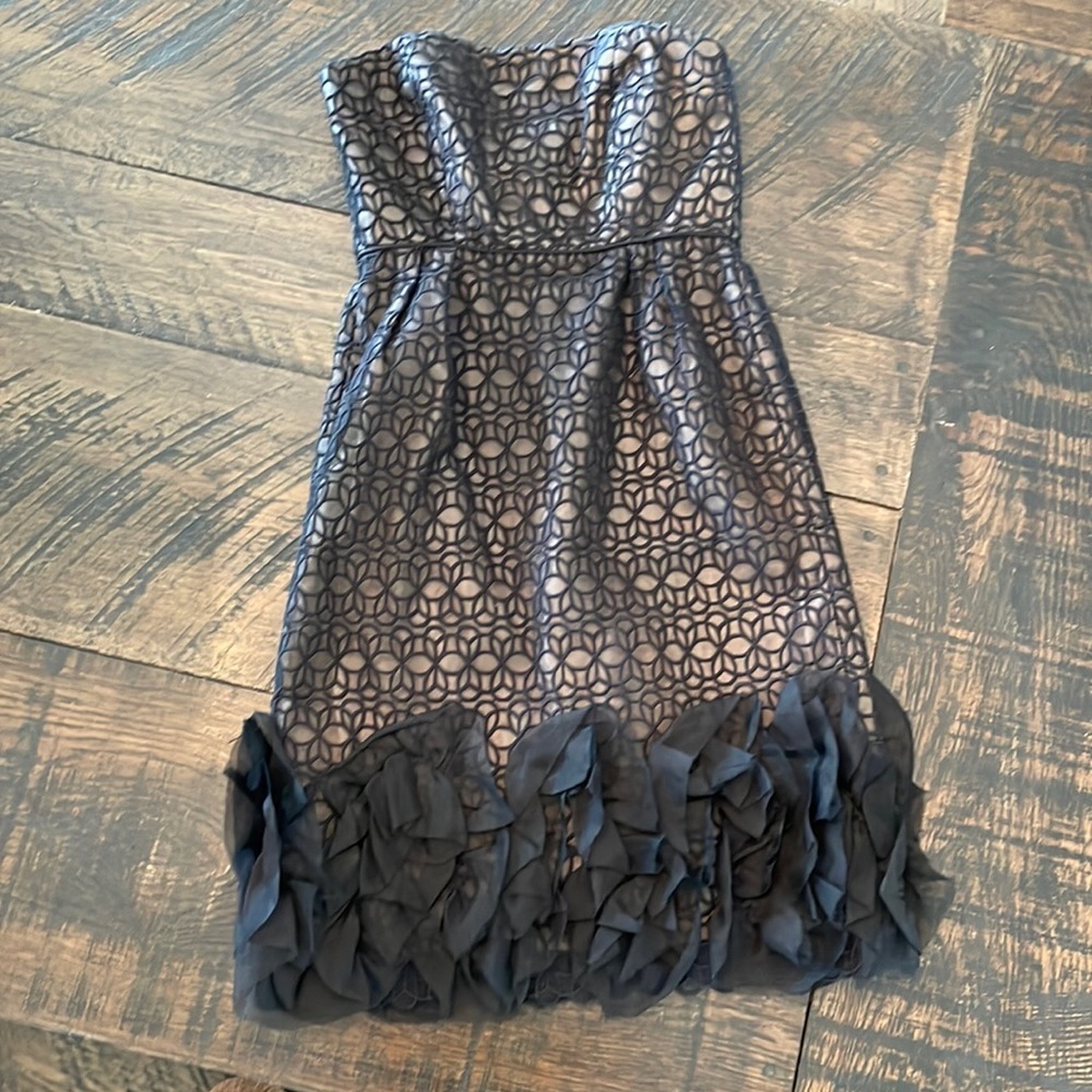 Milly of New York Black Lace Silk Dress Ruffle Hem Size 2